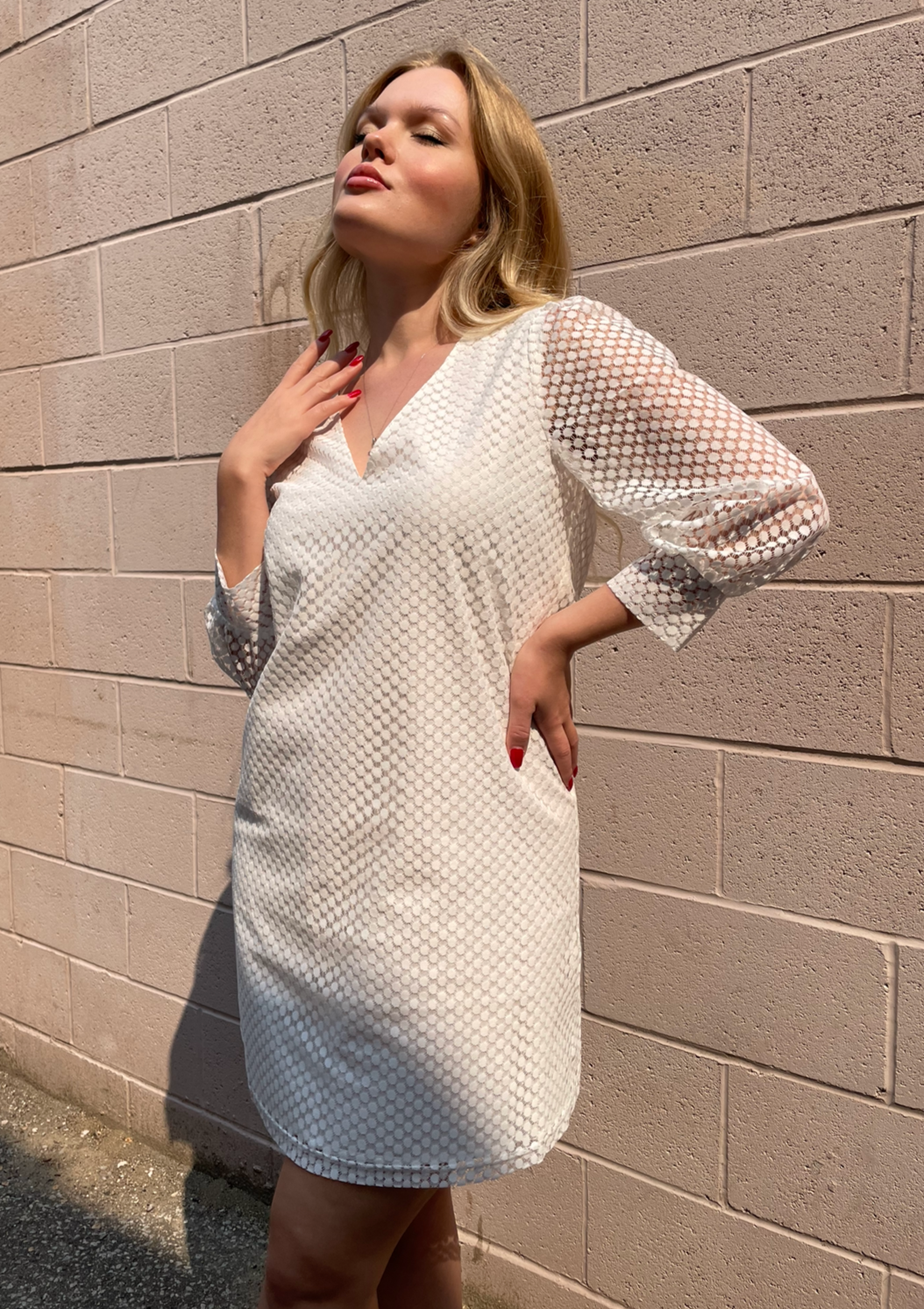 Molly Bracken L/S Lace Shift Dress - White