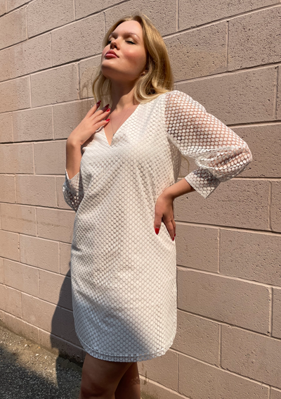 Molly Bracken L/S Lace Shift Dress - White