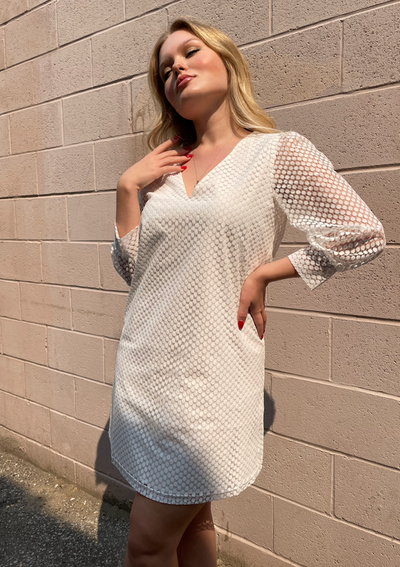 Molly Bracken L/S Lace Shift Dress - White