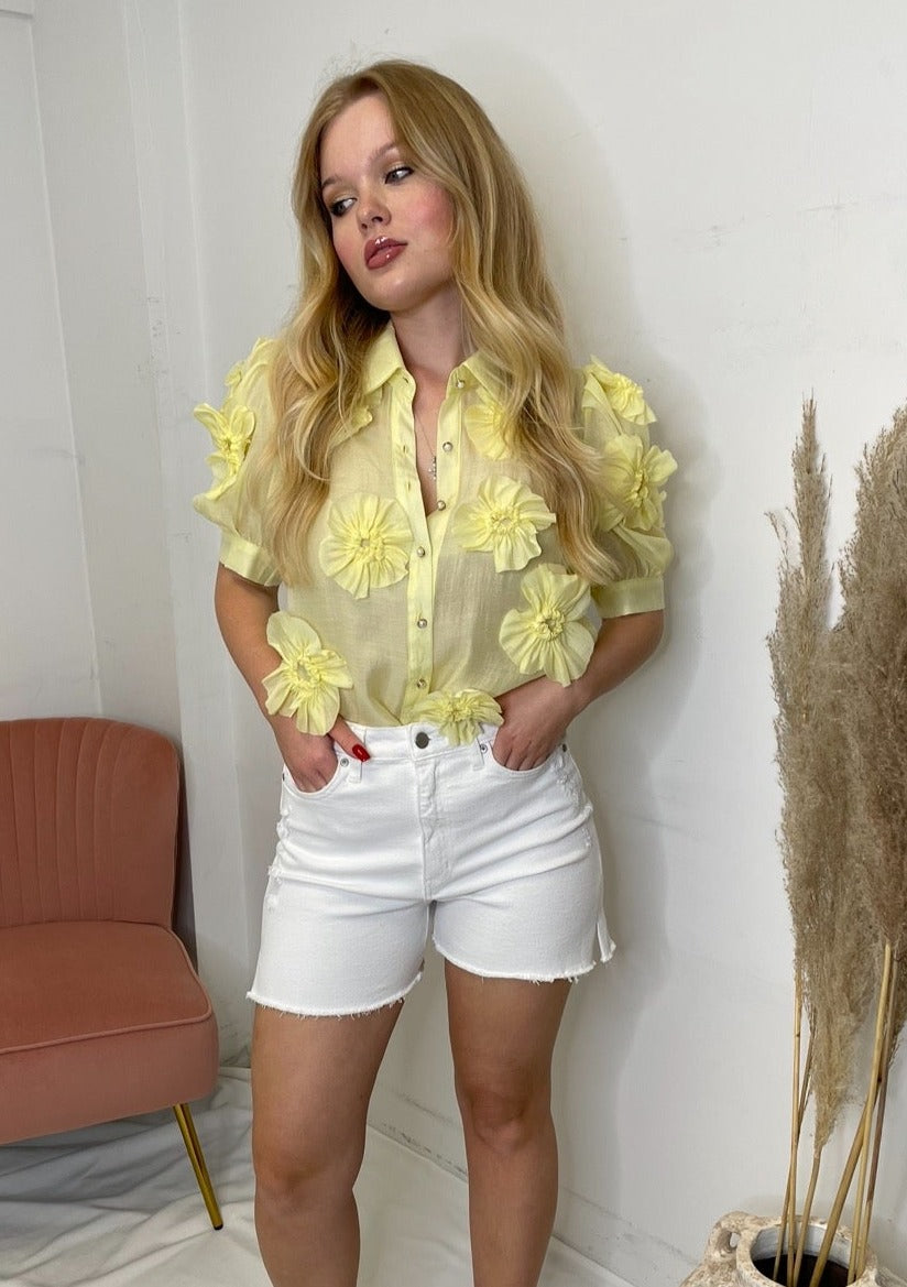 The Pink Door Flower Embellished Blouse - Yellow