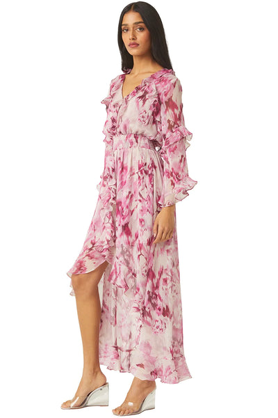 MISA Imaan L/S Ruffle Midi Dress - La Vie En Rose