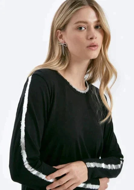 CHRLDR Ava Silver Foil L/S Mock Layer T-shirt - Black