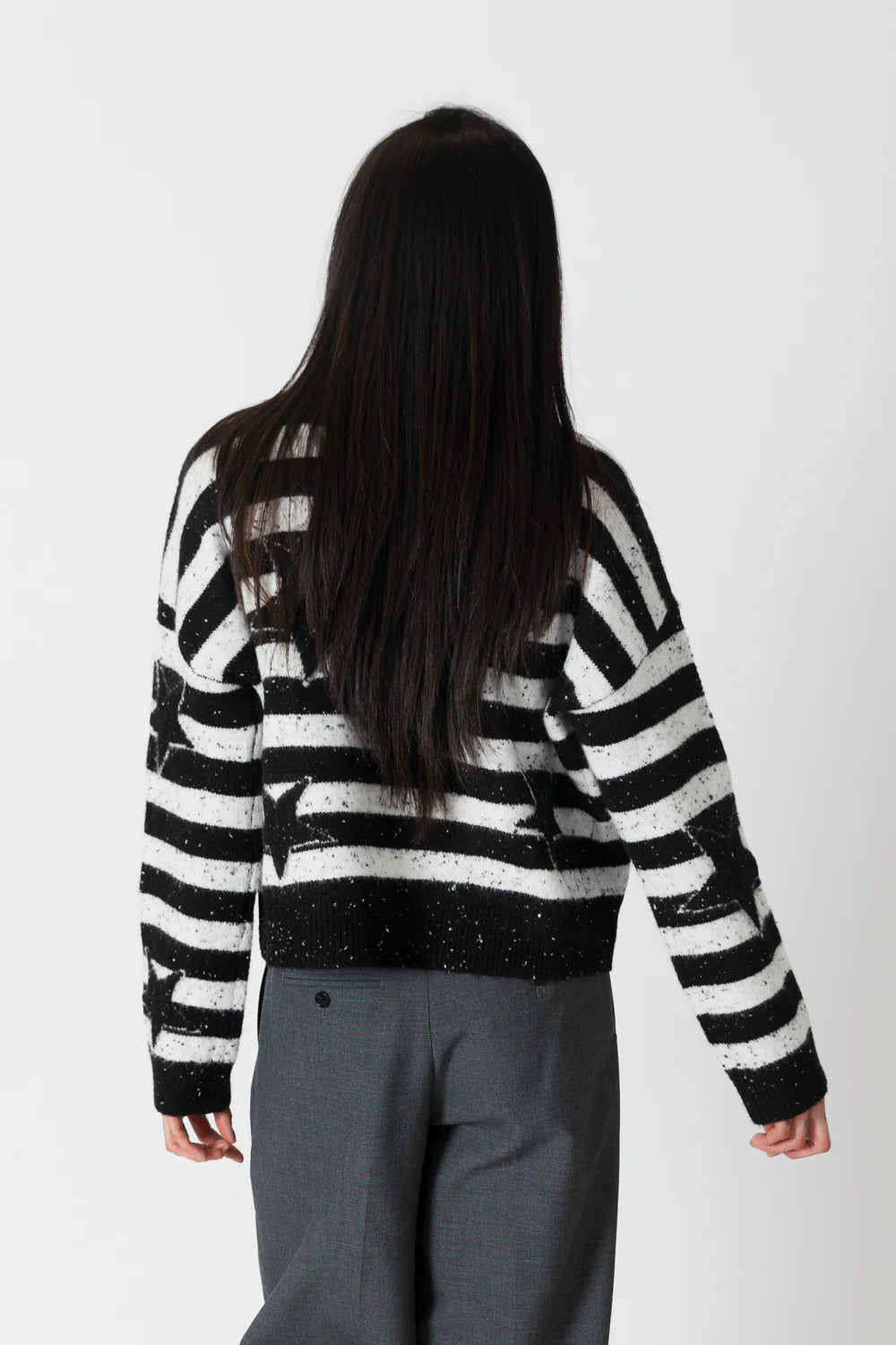 Lyla & Luxe Fleck Stars & Stripes Sweater White/Black