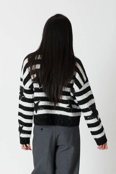 Lyla & Luxe Fleck Stars & Stripes Sweater White/Black