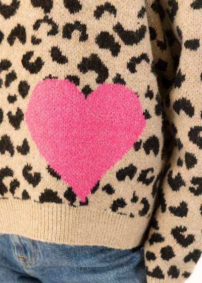 Lyla & Luxe Leopard Pull Over Sweater Camel/Black