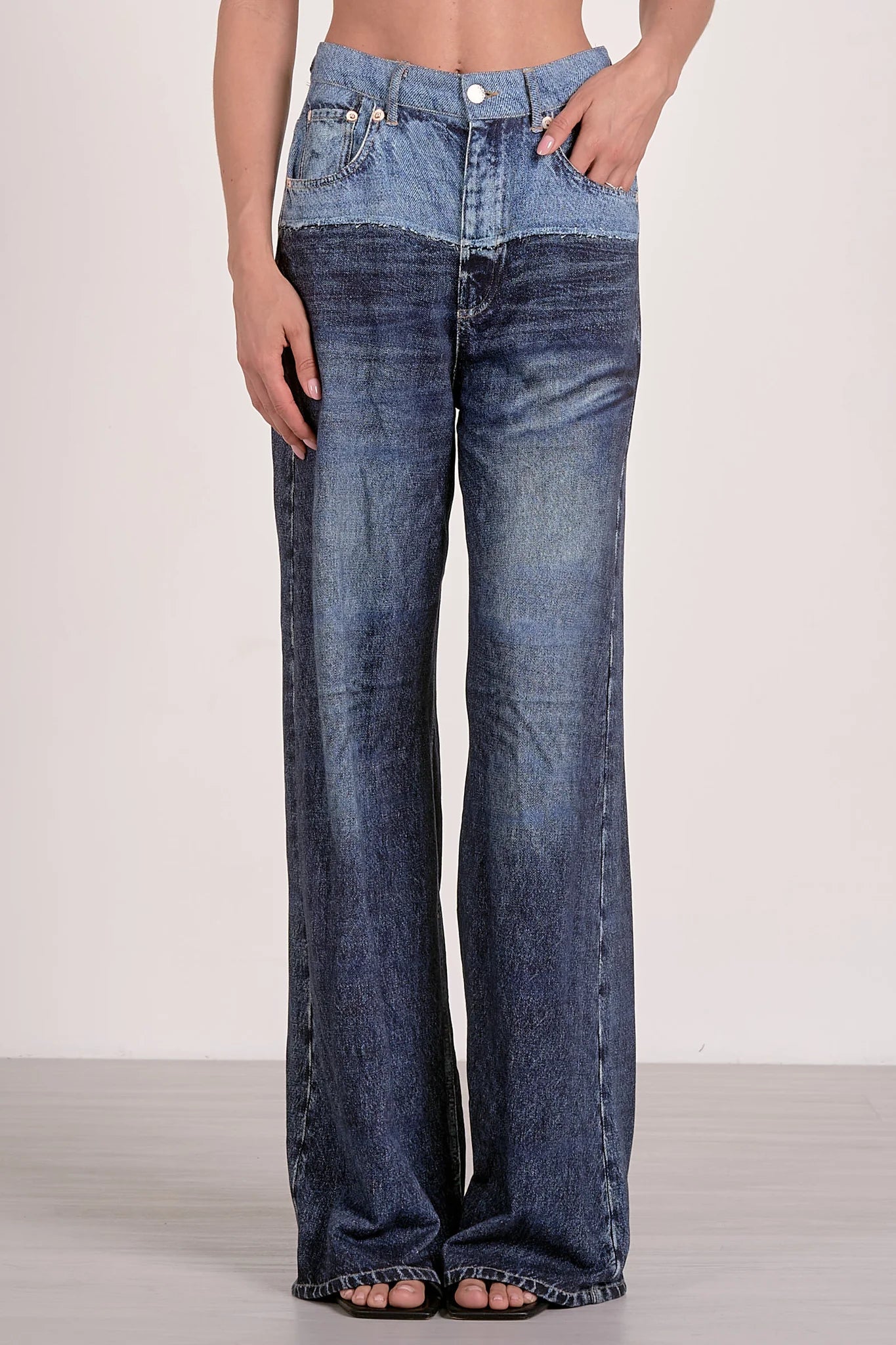 The Pink Door 2 Tone Knit Denim Wide Leg Pants