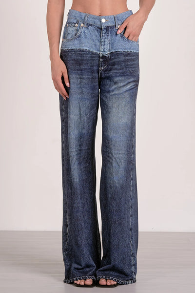 The Pink Door 2 Tone Knit Denim Wide Leg Pants