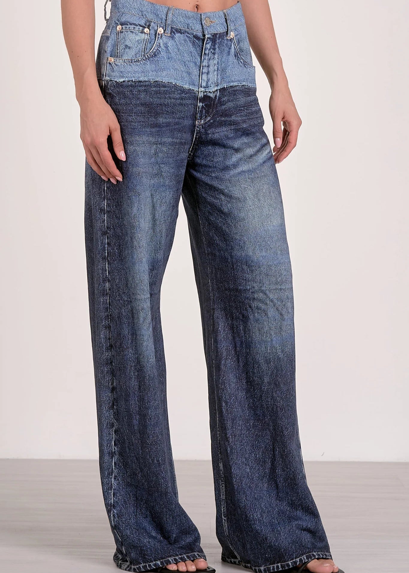 The Pink Door 2 Tone Knit Denim Wide Leg Pants