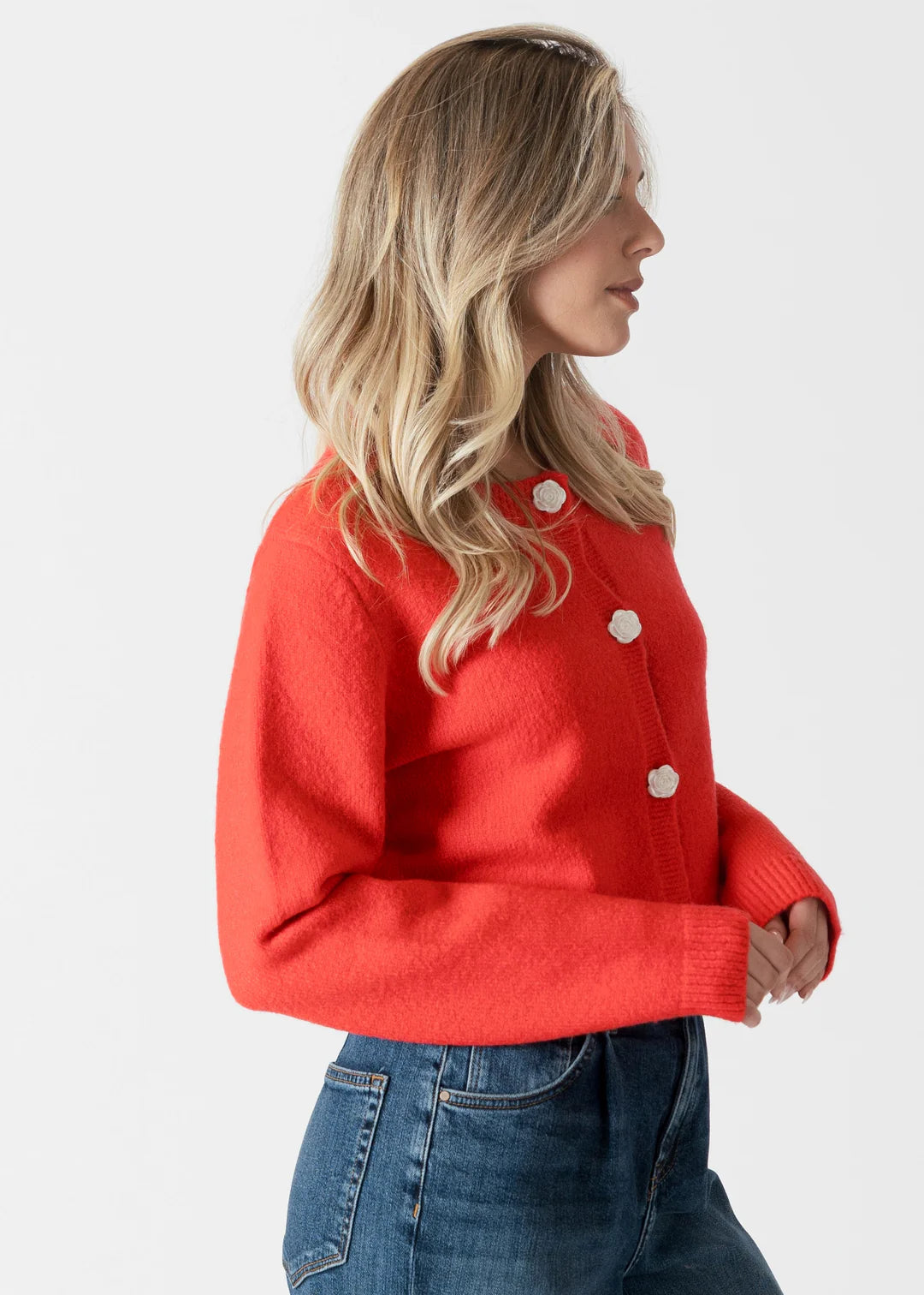 Lyla & Luxe Short Cardi W/ Rose Buttons