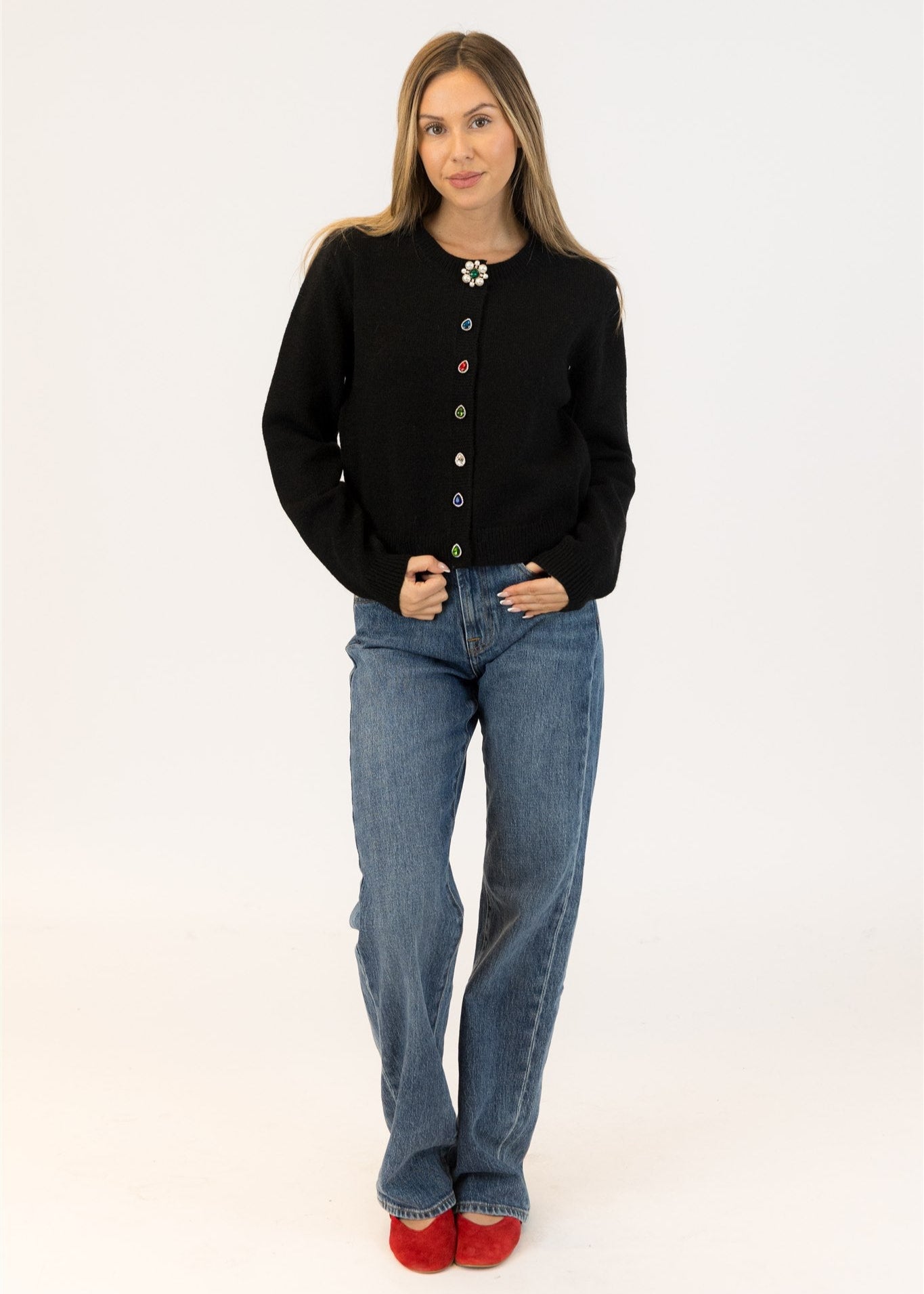 Lyla & Luxe Judy Crystal Cardigan Black