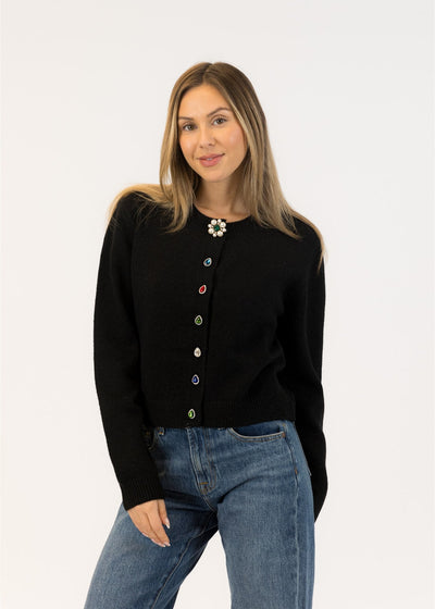 Lyla & Luxe Judy Crystal Cardigan Black