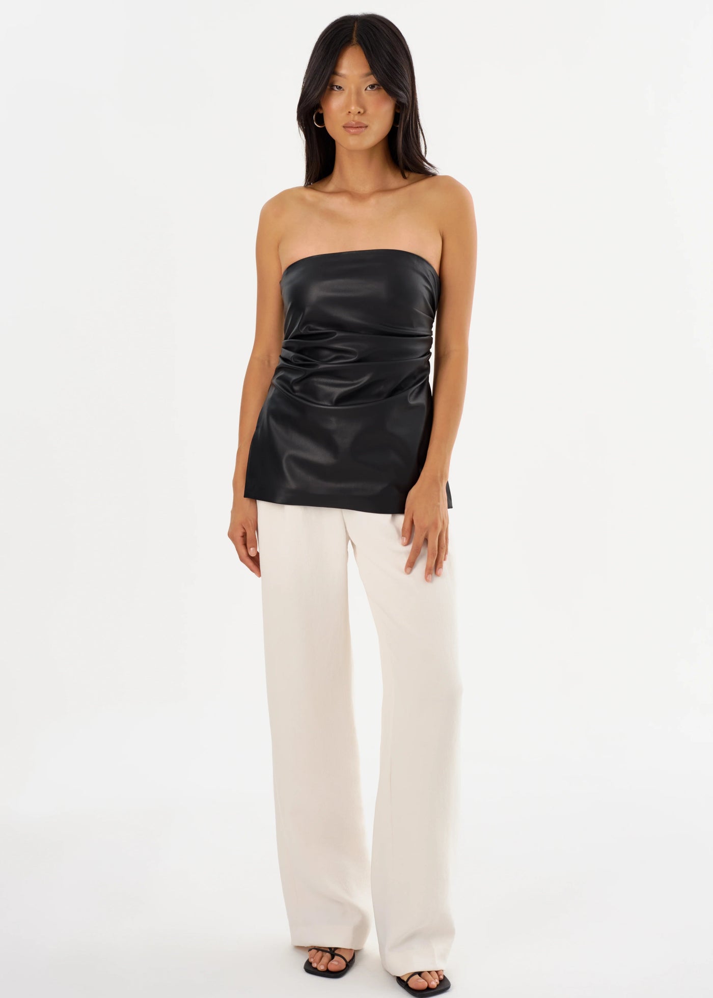 Lamarque Juni Faux Leather Strapless Top Black