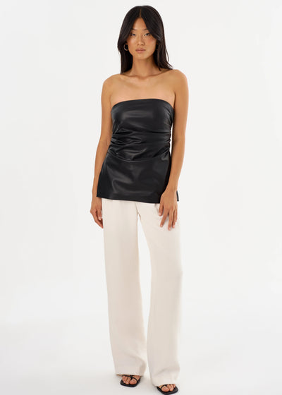 Lamarque Juni Faux Leather Strapless Top Black