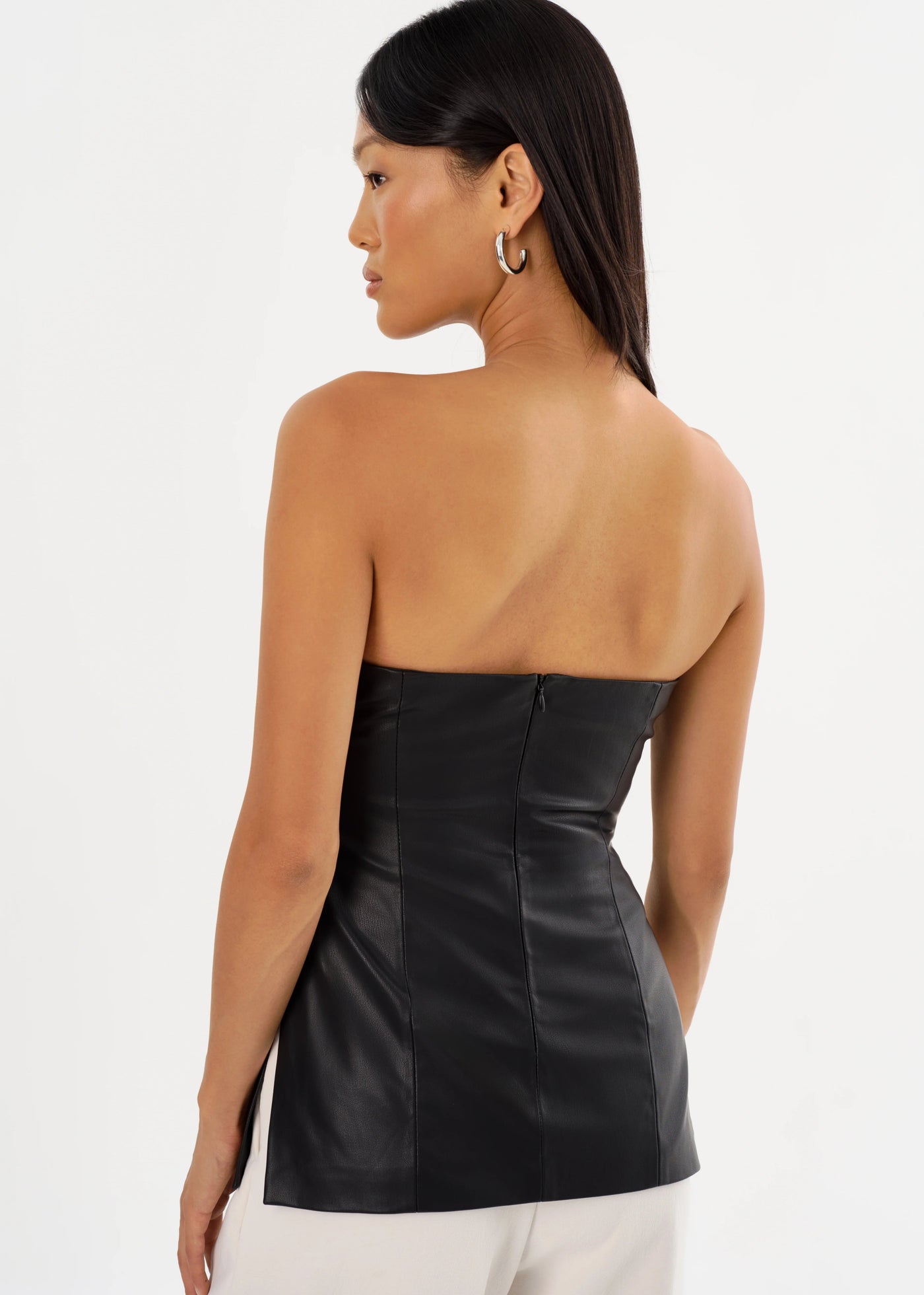 Lamarque Juni Faux Leather Strapless Top Black