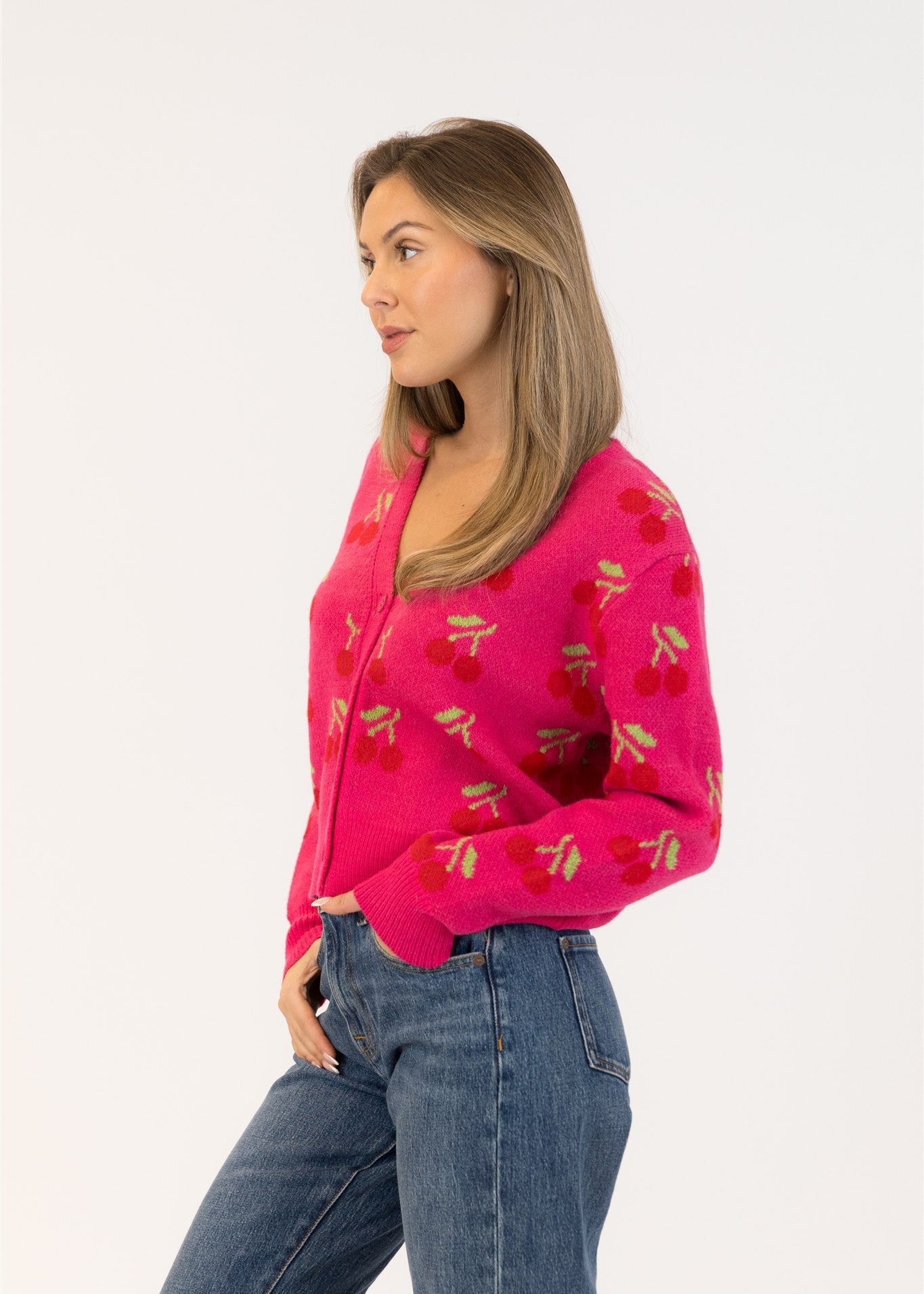 Lyla & Luxe Pink/Red Cherrie Cardigan