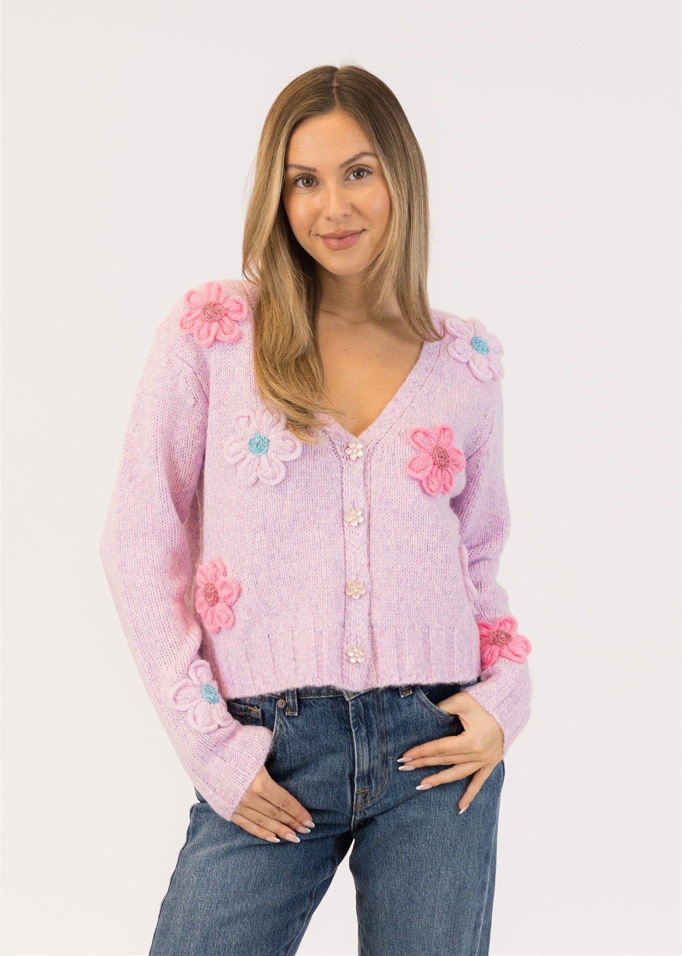 Lyla & Luxe Kailie Flower Cardi Purple