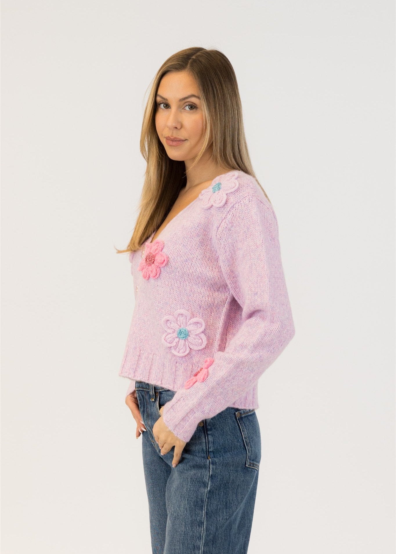 Lyla & Luxe Kailie Flower Cardi Purple