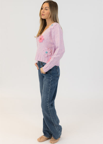 Lyla & Luxe Kailie Flower Cardi Purple