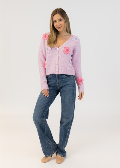 Lyla & Luxe Kailie Flower Cardi Purple