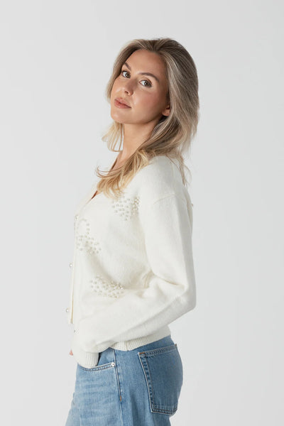 Lyla & Luxe Cardigan W/ Pearl Hearts Ivory