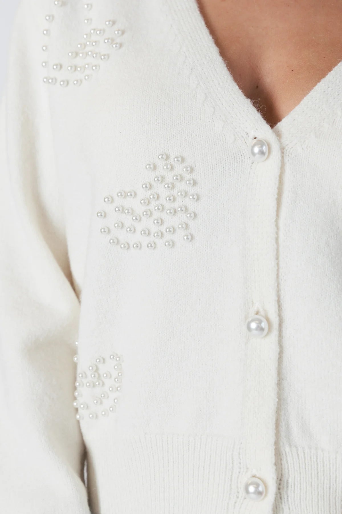 Lyla & Luxe Cardigan W/ Pearl Hearts Ivory
