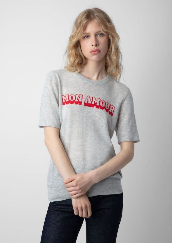 Zadig & Voltaire Ida “Mon Amour” Cashmere Top - Grey