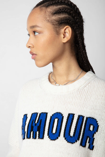 Zadig & Voltaire “Amour” Knit Sweater - Ivory/Blue