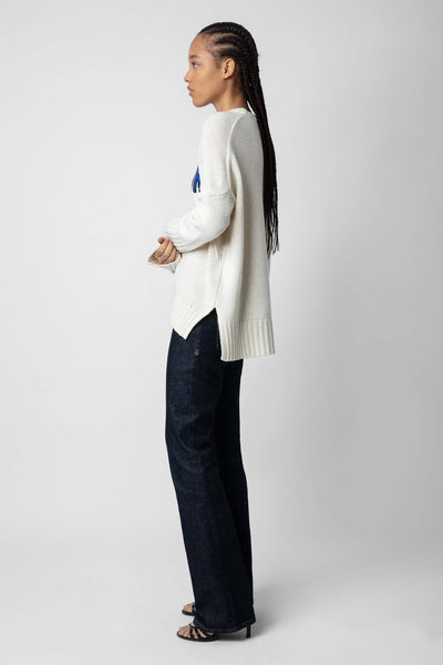 Zadig & Voltaire “Amour” Knit Sweater - Ivory/Blue