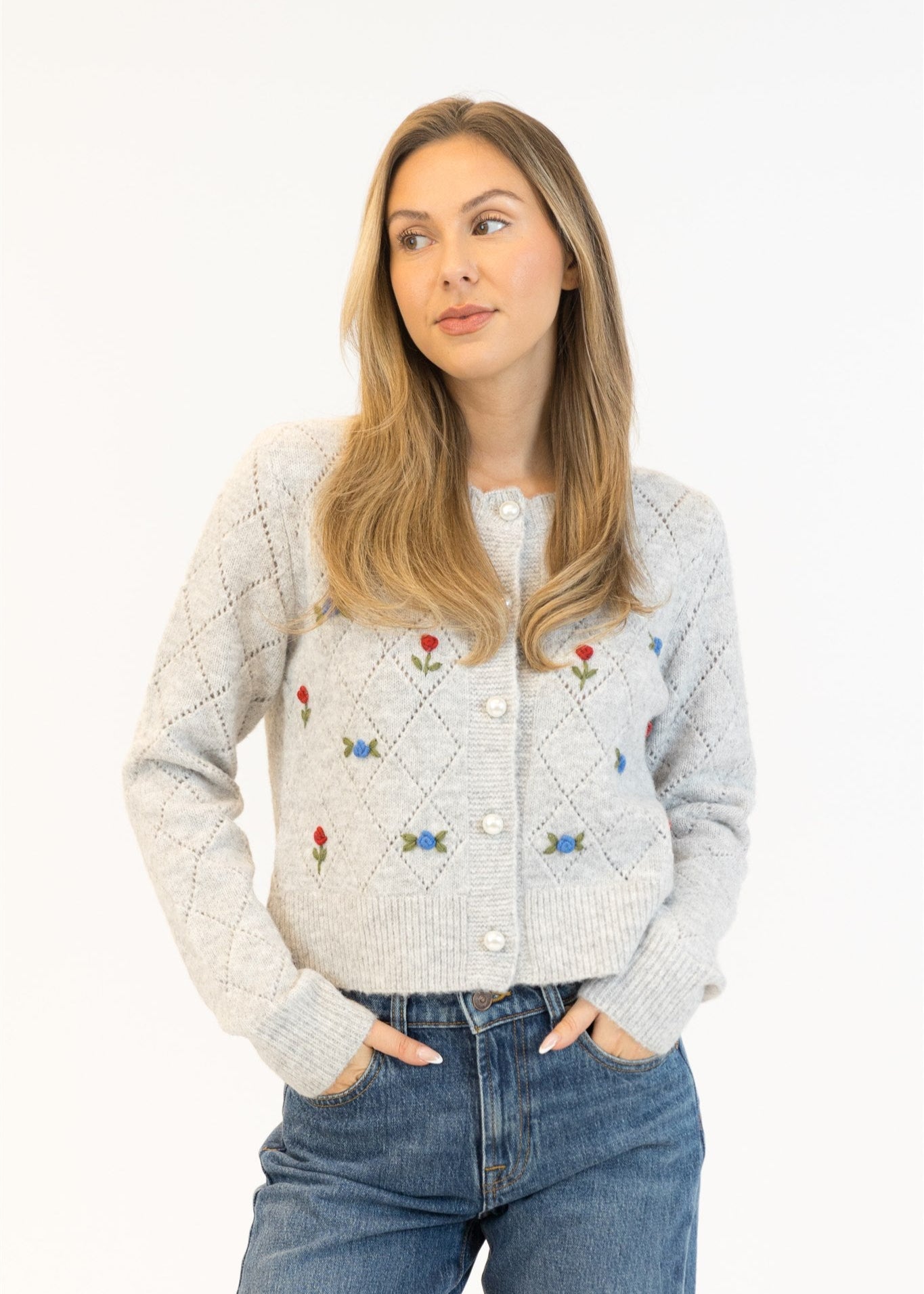 Lyla & Luxe Lacey Rose Cardigan Grey