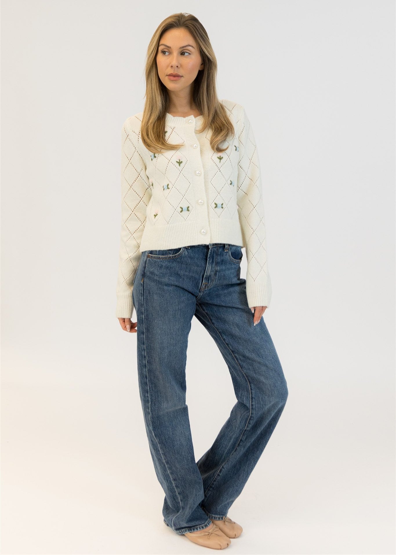 Lyla & Luxe Lacey Rose Cardigan White