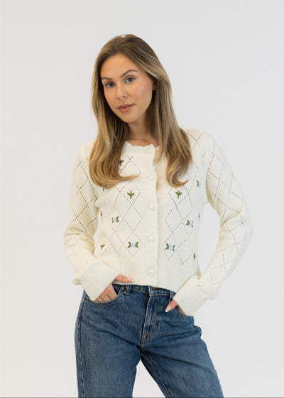 Lyla & Luxe Lacey Rose Cardigan White