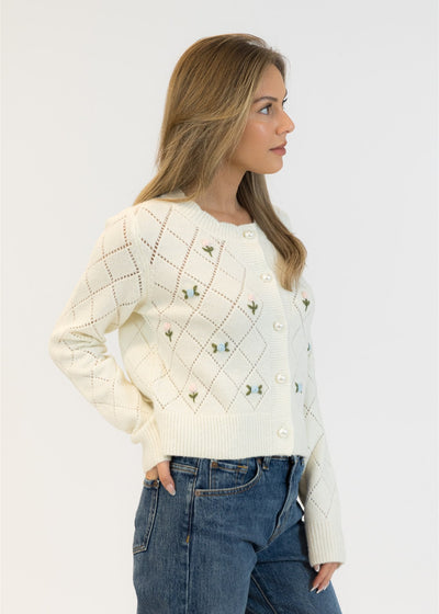 Lyla & Luxe Lacey Rose Cardigan White