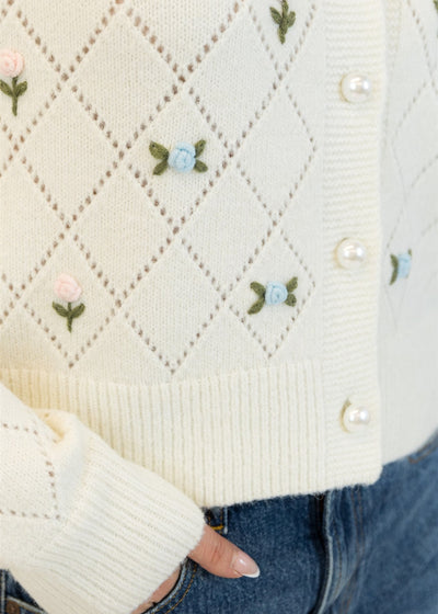 Lyla & Luxe Lacey Rose Cardigan White