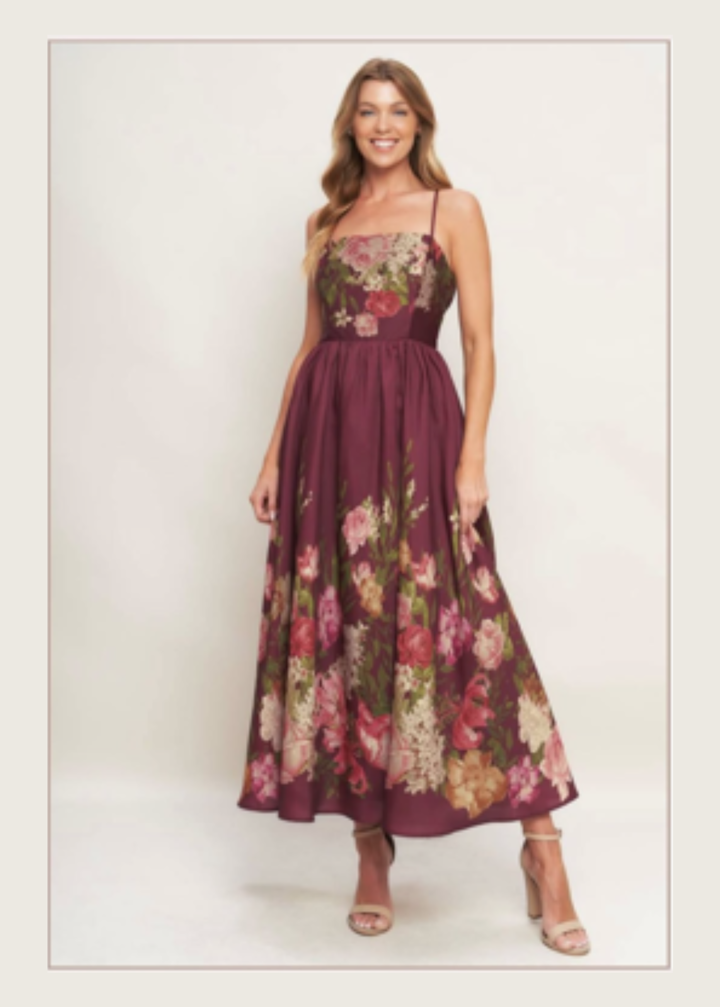 The Pink Door Burgundy Floral Burgundy Gown