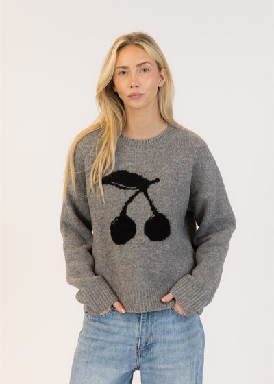 Lyla & Luxe Lou Cherry Crewneck Pullover Dark Grey