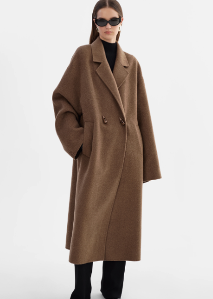 Lamarque Twila 100% Wool Coat W/ Scarf Heather Brown