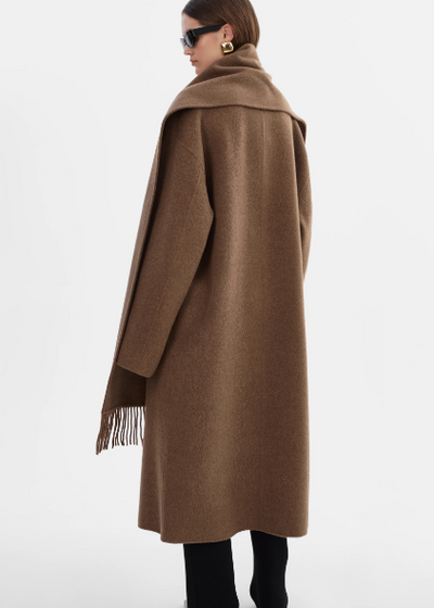 Lamarque Twila 100% Wool Coat W/ Scarf Heather Brown