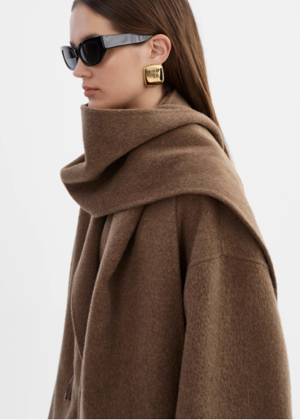 Lamarque Twila 100% Wool Coat W/ Scarf Heather Brown