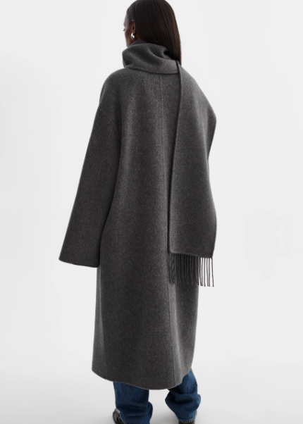 Lamarque Twila 100% Wool Coat W/ Scarf Heather Charcoal