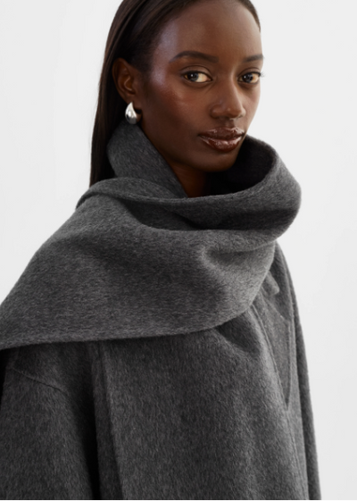 Lamarque Twila 100% Wool Coat W/ Scarf Heather Charcoal