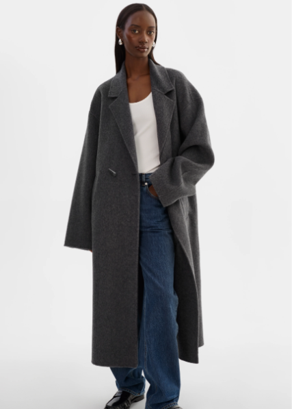 Lamarque Twila 100% Wool Coat W/ Scarf Heather Charcoal