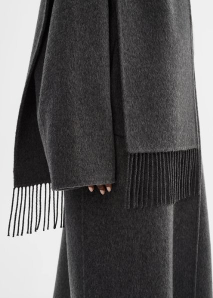 Lamarque Twila 100% Wool Coat W/ Scarf Heather Charcoal