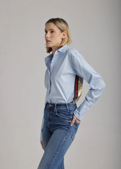 Lele Sequins Side Detail Shirt Oxford Blue