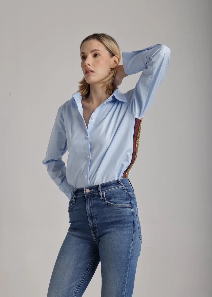 Lele Sequins Side Detail Shirt Oxford Blue