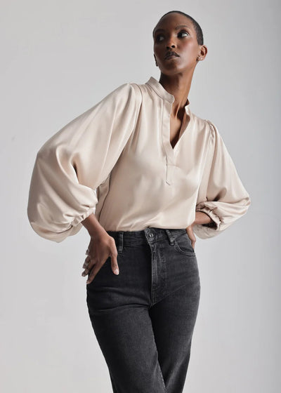 Lele Balloon Sleeve Satin Blouse Champagne