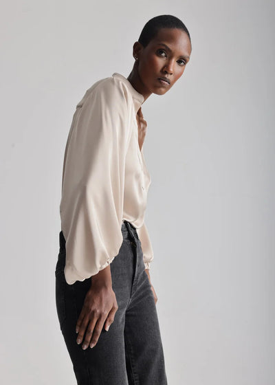 Lele Balloon Sleeve Satin Blouse Champagne