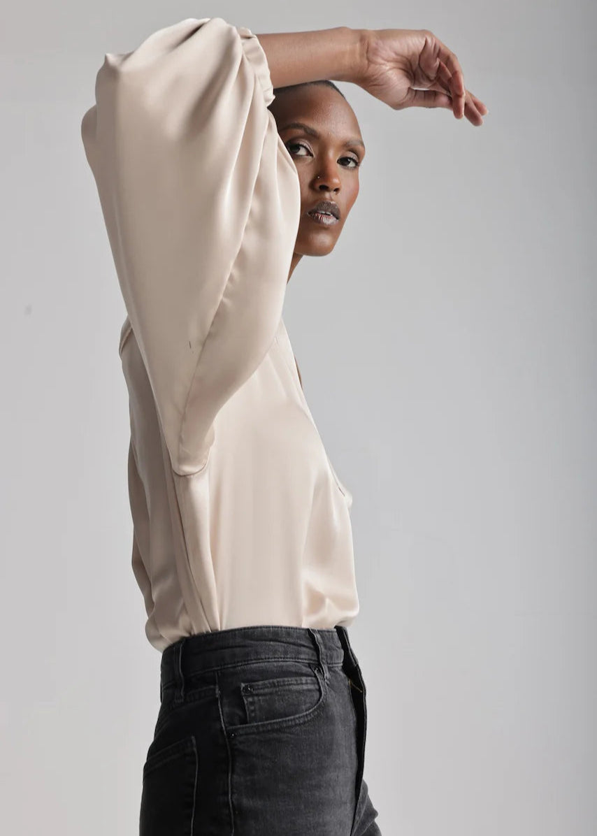 Lele Balloon Sleeve Satin Blouse Champagne