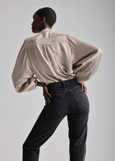Lele Balloon Sleeve Satin Blouse Champagne