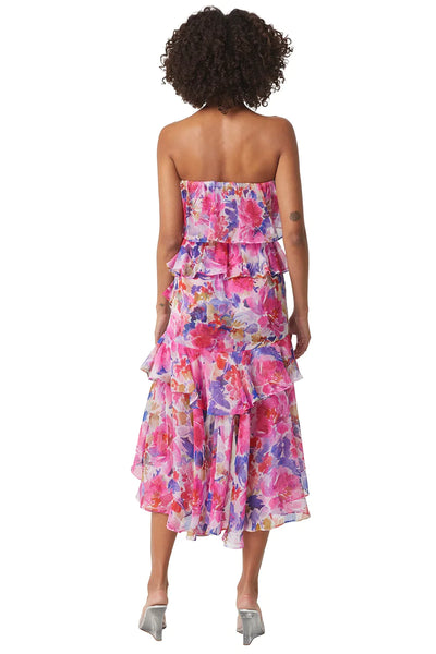 MISA Luciana Strapless Ruffle Tiered Midi Dress - In Full Bloom