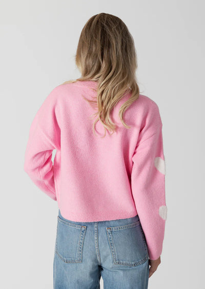 Lyla & Luxe Crewneck Sweater W/ Sherpa Hearts Pink